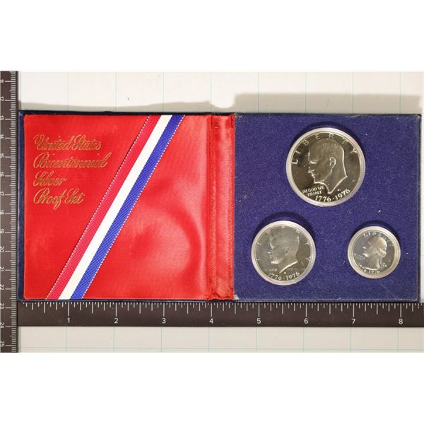 1976 US SILVER 3 COIN BICENTENNIAL SET. CONTAINS: