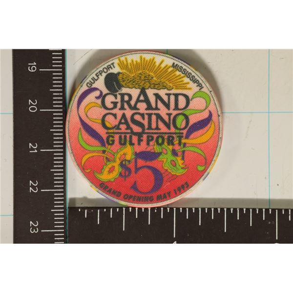 $5 GRAND CASINO CHIP GULFPORT, MISSISSIPPI 1993