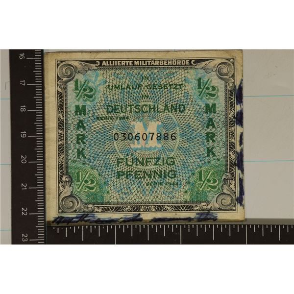 SERIES 1944 GERMAN 1/2 MARK MILITARY PAYMENT CERT