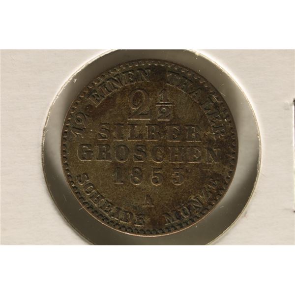 1853-A GERMAN PRUSSIA SILVER 2 1/2 SILBER GROSCHEN
