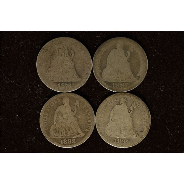 1876, 87, 88 & 1890-S SILVER SEATED LIBERTY DIMES