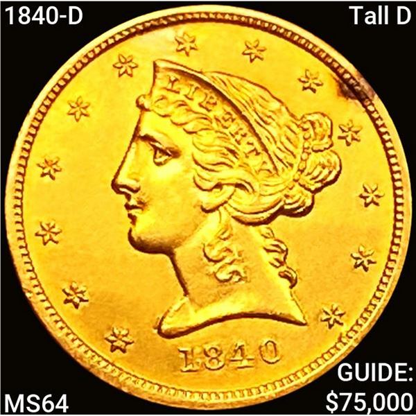 1840-D Tall D $5 Gold Half Eagle CHOICE BU