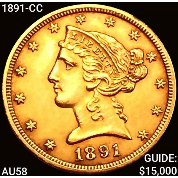1891-CC $5 Gold Half Eagle CHOICE AU