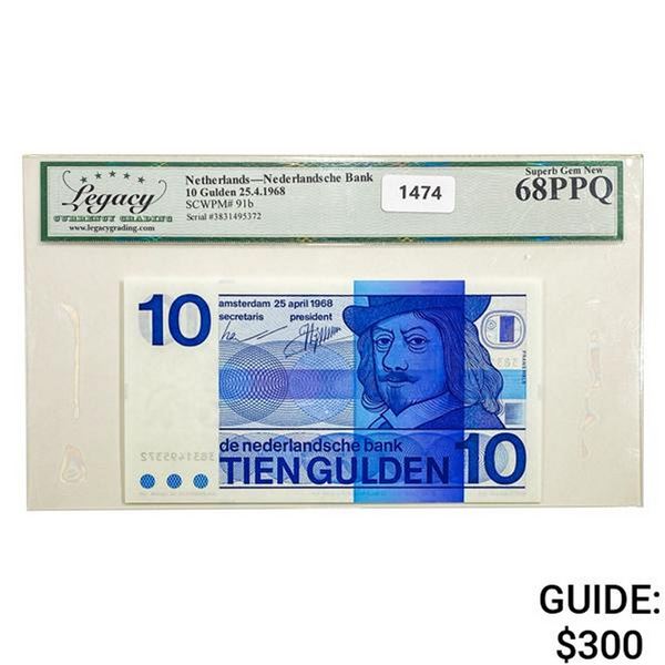 1968  Netherlands 10 Gulden Bank Currency Legacy Superb GEM UNC