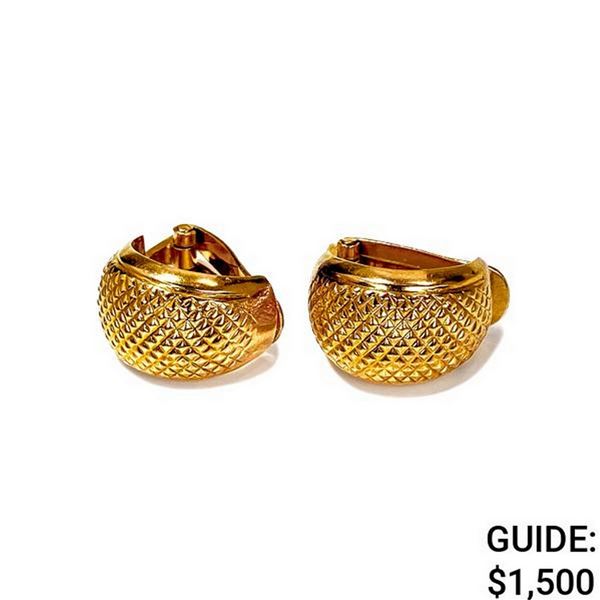 Vntg 18k yg Beaded Dome Snap-On Earrings (8.3g)