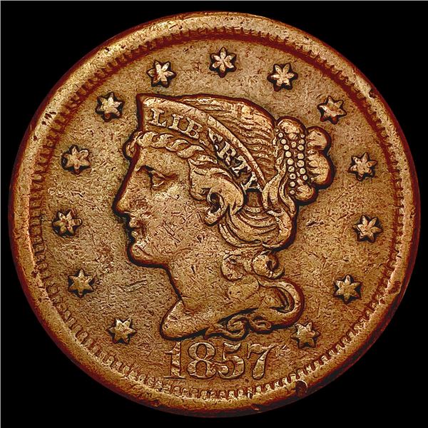 1857 Braided Hair Large Cent LIGHTLY CIRCULATED