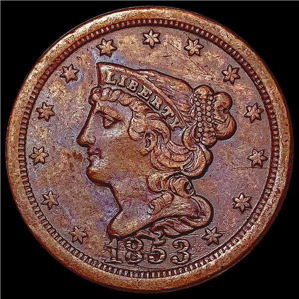 1853 Braided Hair Half Cent CLOSELY UNCIRCULATED