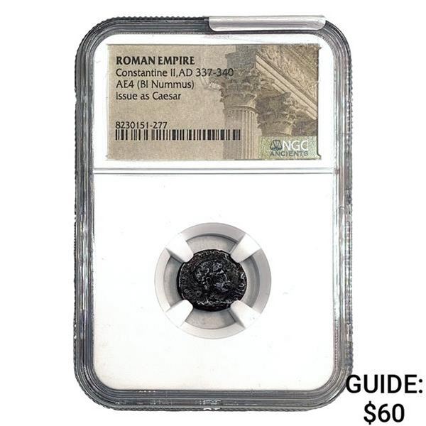 Roman Constantine II, AD 337-340 AE4 BI Nummus NGC