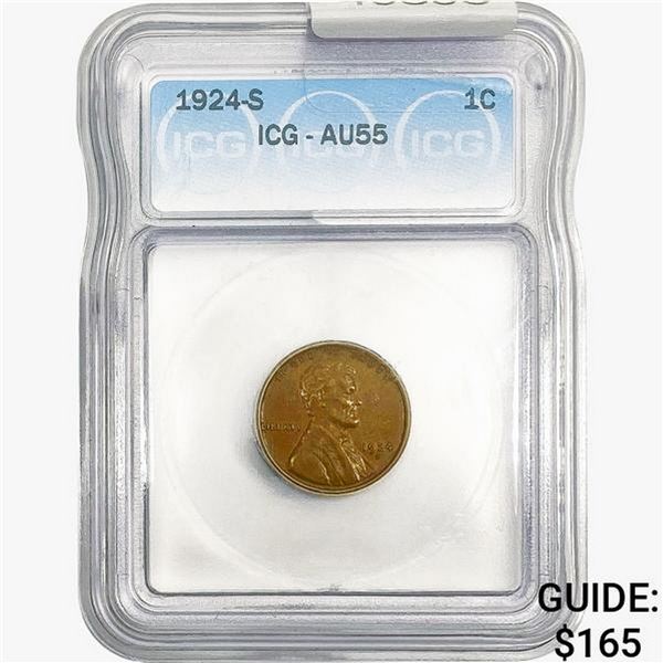 1924-S Wheat Cent ICG AU55