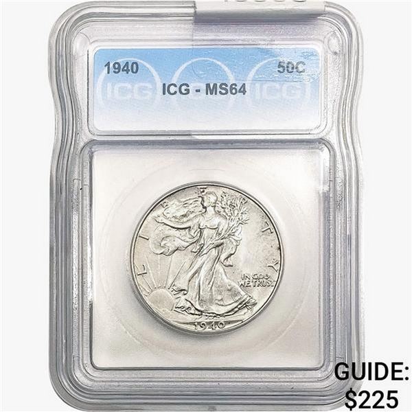 1940 Walking Liberty Half Dollar ICG MS64