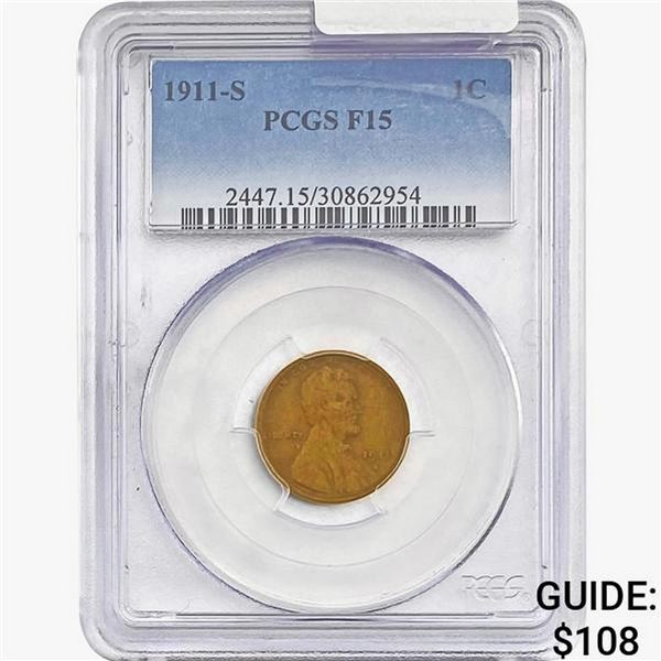 1911-S Wheat Cent PCGS F15