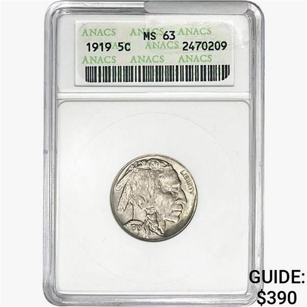 1919 Buffalo Nickel ANACS MS63