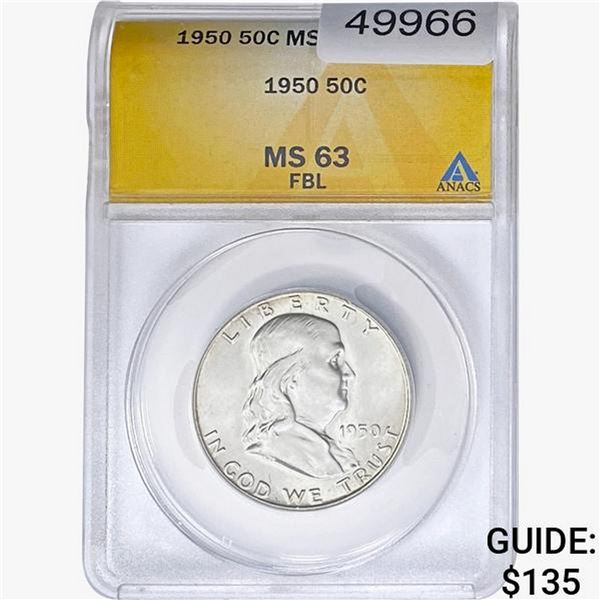 1950 Franklin Half Dollar ANACS MS63 FBL