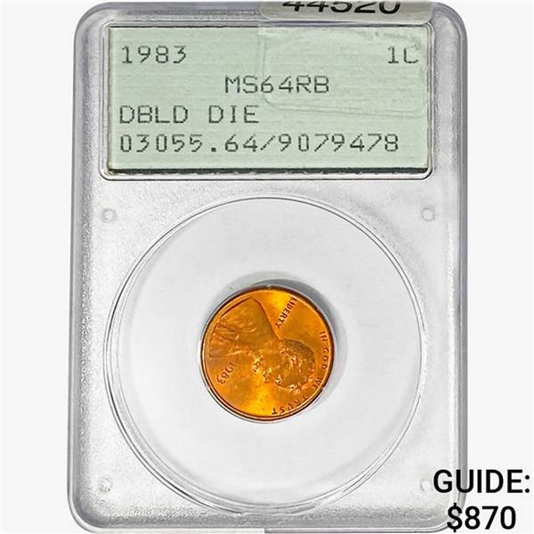 1983 Dbl Die Rev Lincoln Cent PCGS MS64 RB