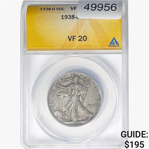1938-D Walking Liberty Half Dollar ANACS VF20