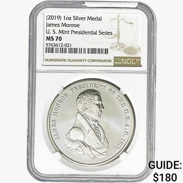 2019 1.1oz Silver James Monroe "1817" Medal NGC MS70