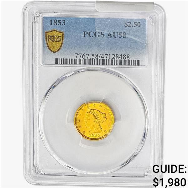 1853 $2.50 Gold Quarter Eagle PCGS AU58