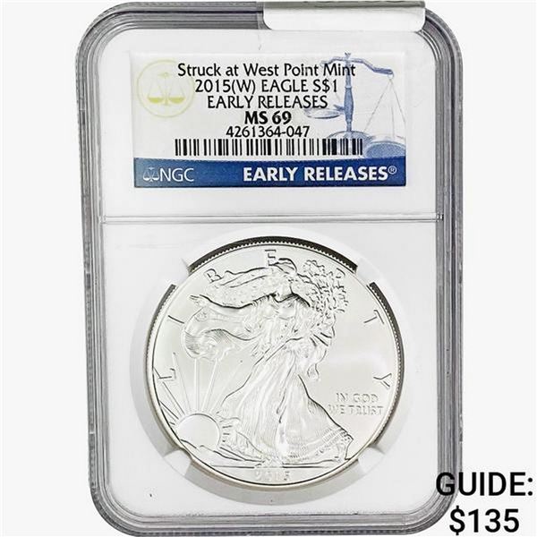 2015-W Silver Eagle NGC MS69 ER, Struck at West Pt.