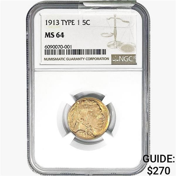 1913 Buffalo Nickel NGC MS64 TY1