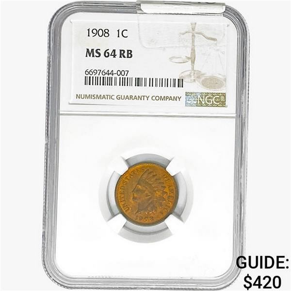1908 Indian Head Cent NGC MS64 RB