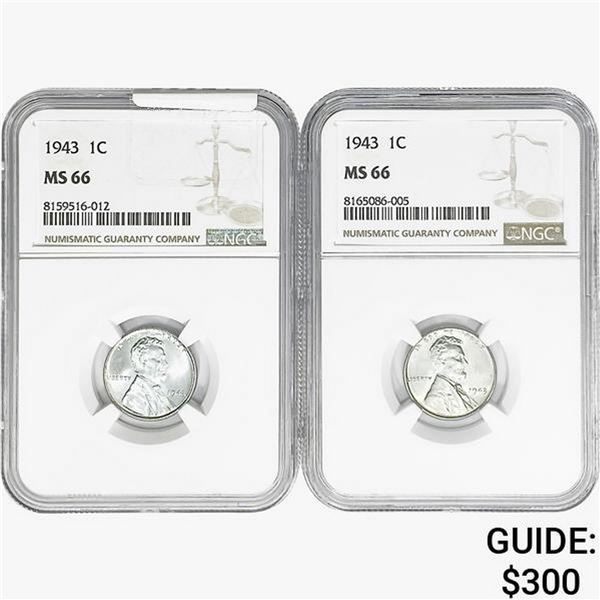 [2] 1943 Wheat Cent NGC MS66