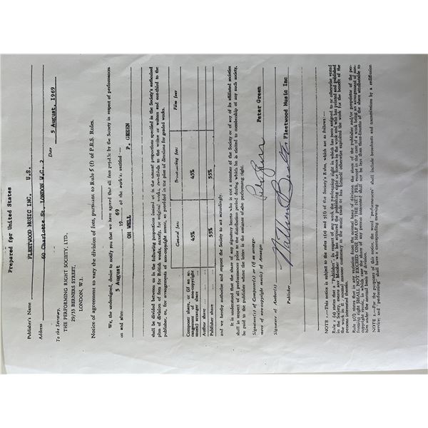 Fleetwood Mac founder Peter Green signed contract