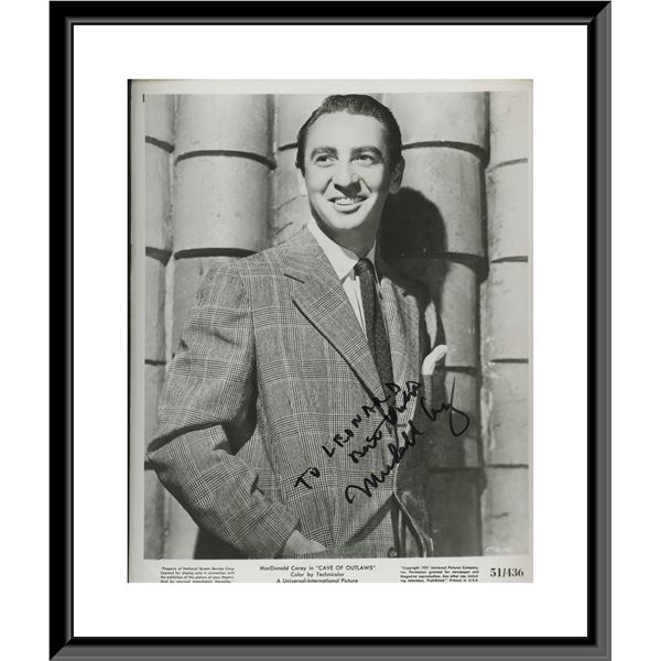 MacDonald Carey signed "Cave of Outlaws" movie photo