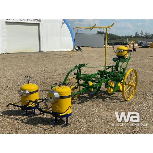 JOHN DEERE ANTIQUE HORSE PLOW W/ MINIONS