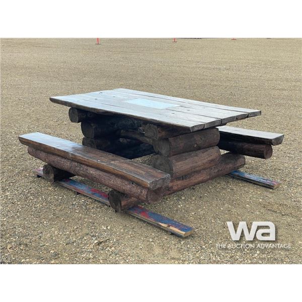 ROUGH SAWN LOG PICNIC TABLE