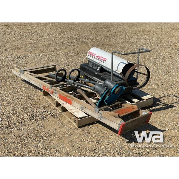 WOODEN STEP LADDER, (2) WEED WACKERS