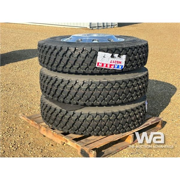 (3) KAPSEN 11R24.5 16PR TRUCK TIRES & RIMS