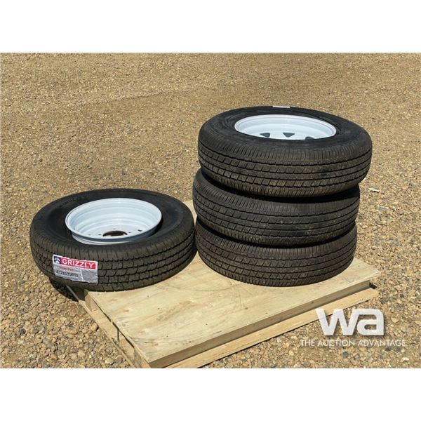 (4) GRIZZLY ST225/75R15 TRAILER TIRES & RIMS