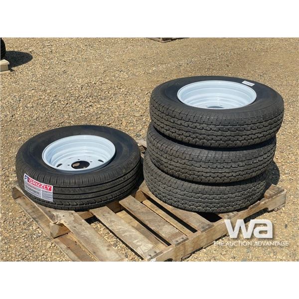 (4) GRIZZLY ST225/75R15 TRAILER TIRES & RIMS