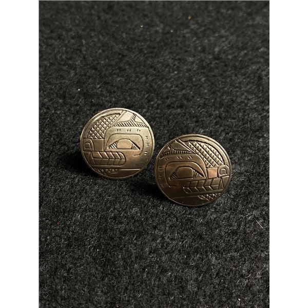 Nice Pair Of West Coast First Nations Sterling Silver Earrings. Signed