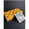 Image 1 : 2 Vintage Chess Sets w/ Unusual Wood Pieces - Wood Chess Board Box Folds Out To Approx. 17.5" x 17.5