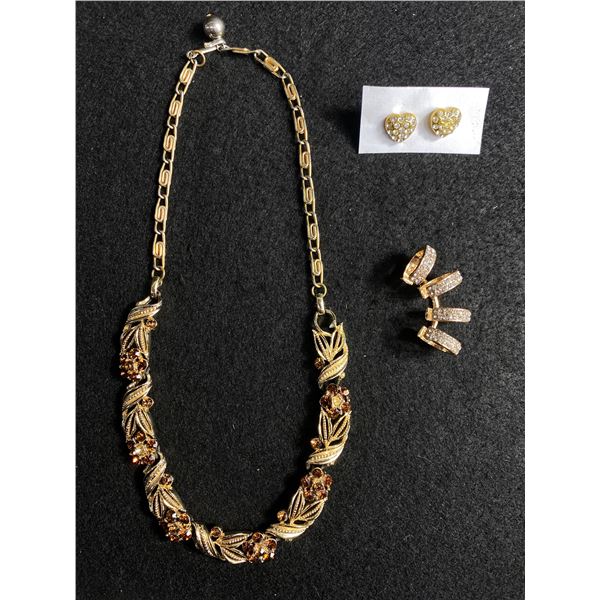 Lisner Rhinestone Necklace - Scarf Holder - Earrings