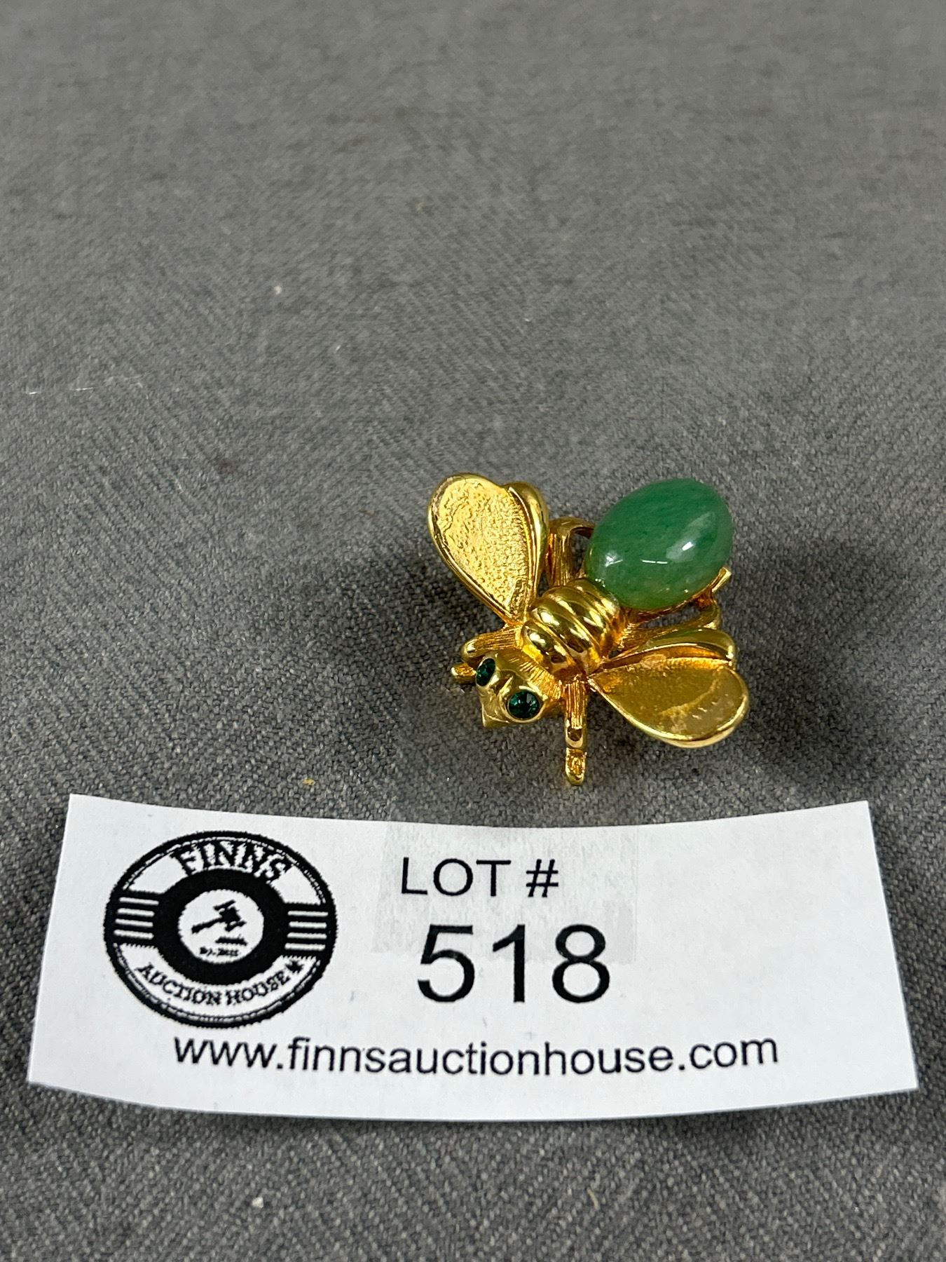 Beautiful 10k Gold Plated with Green Jade Fly,/Bug/Insect Brooch Marked ...