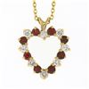 Image 2 : NEW 14K Gold 1.50 ctw Alternating Round Diamond & Ruby Open Heart Pendant w/ Cha