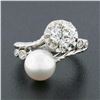 Image 2 : Antique Platinum 1.50 ctw GIA European Diamond Cultured Pearl Textured Bypass Ri