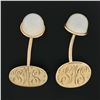 Image 2 : Antique 14K Yellow Gold 9mm Round Cabochon Bezel Set White Moonstone Cuff Links