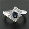 Image 2 : Estate Solid 14K White Gold 1.0 ctw Oval Cut Sapphire & Diamond Bypass Ring