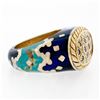 Image 5 : Vintage Fidia Gioiellli 18K Gold Diamond Blue & Green Enamel Large Band Ring Sz5