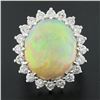 Image 3 : NEW 18k Gold 17.61 ctw GIA Oval Cabochon Opal w/ Round Diamond Halo Cocktail Rin