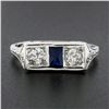 Image 2 : Antique Art Deco 20k Gold .45 ctw European Diamond & Sapphire Moi et Toi Band Ri