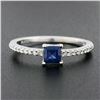 Image 7 : NEW 14K White Gold 0.63 ctw Square Step Cut Sapphire Solitaire & Diamond Ring