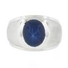 Image 4 : Men's 14K White Gold Oval Cabochon Bezel Set Lindy Star Sapphire Brushed Ring