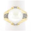 Image 1 : 14K Yellow Gold Large 12.58mm South Sea Pearl Ring w/ Baguette & Round Diamonds