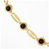 Image 6 : Vintage Retro 14K Yellow Gold 6.75" Bezel Garnet Grooved Bullet Link Bracelet