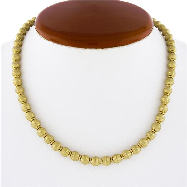 Italian Solid 18k Yellow Gold 16" 6mm Brushed Finish Fancy Ball Bead Necklace