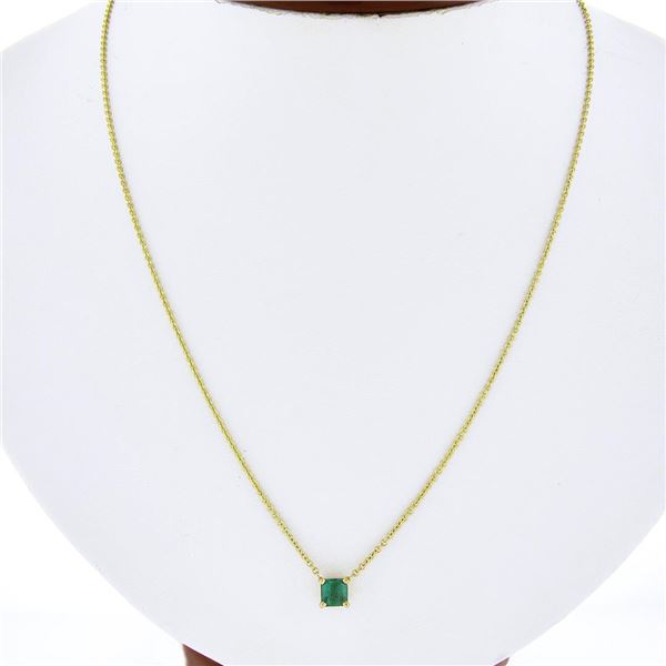 NEW 14K Gold 0.59 ctw Square Step Cut Emerald Petite Solitaire Pendant Necklace